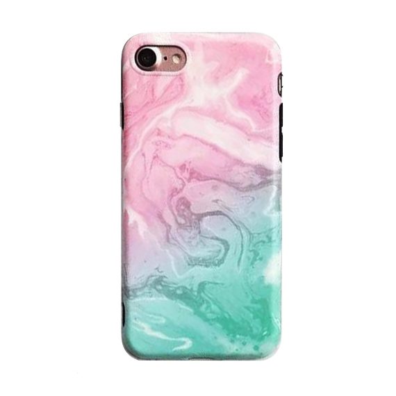 Etui do iPhone SE2020/8/7 marmurowe silikonowe różowo-zielone