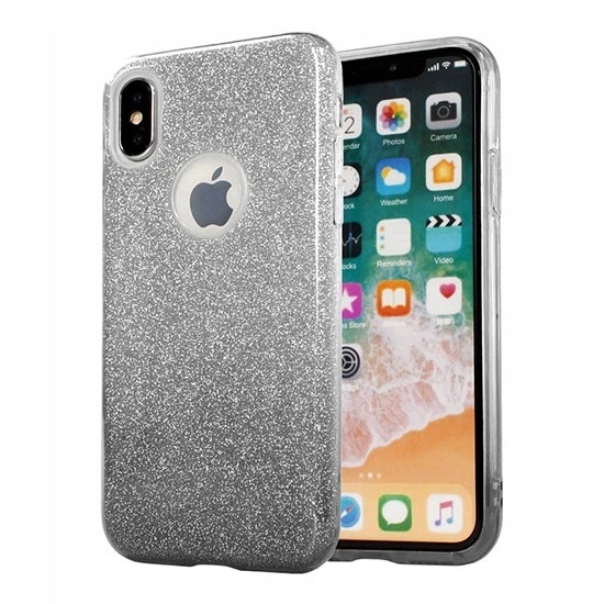 Etui do iPhone X/XS (5,8″) stylowe brokatowe srebrne