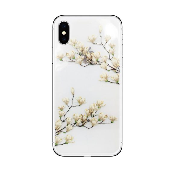 Etui do iPhone X/XS silikonowe z kwiatami magnolii