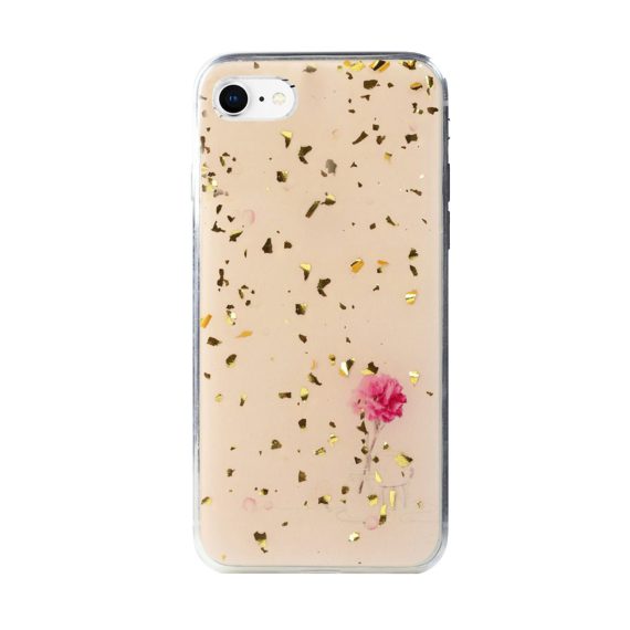 Etui do iPhone SE2022/SE2020 /8/7 silikonowe z nadrukiem kwiatu i złotymi drobinkami