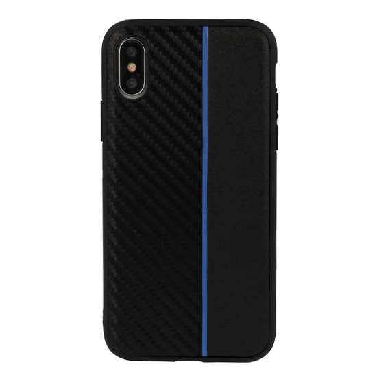 Etui skórzane MOTO CARBON Case Iphone XS Max (6,5″) Czarny z niebieskim paskiem