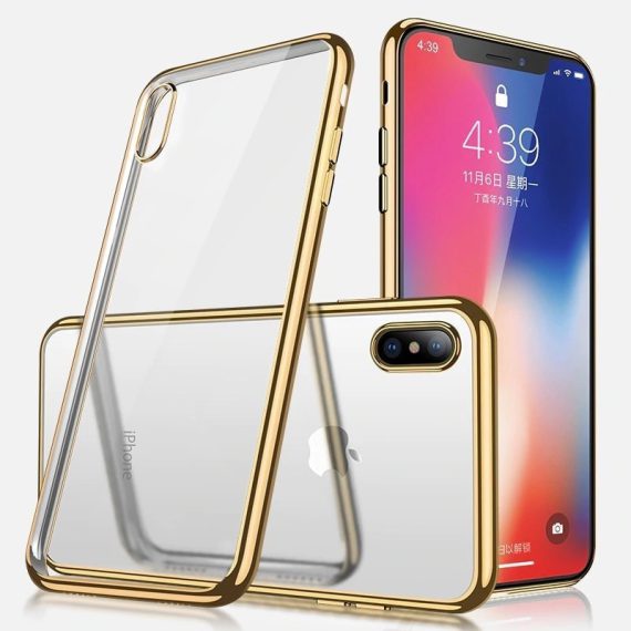 Etui, silikonowa luksusowa obudowa ze złotymi bokami Nephy na iPhone 6/6S