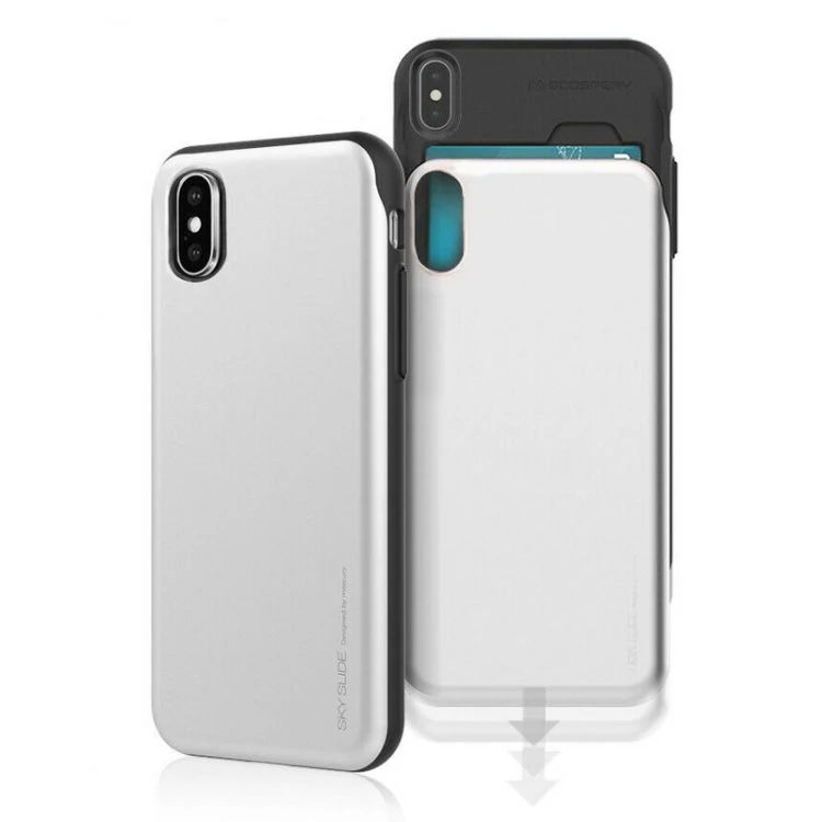 Etui do iPhone X/XS stylowe z kieszonką na kartę - SREBRNY