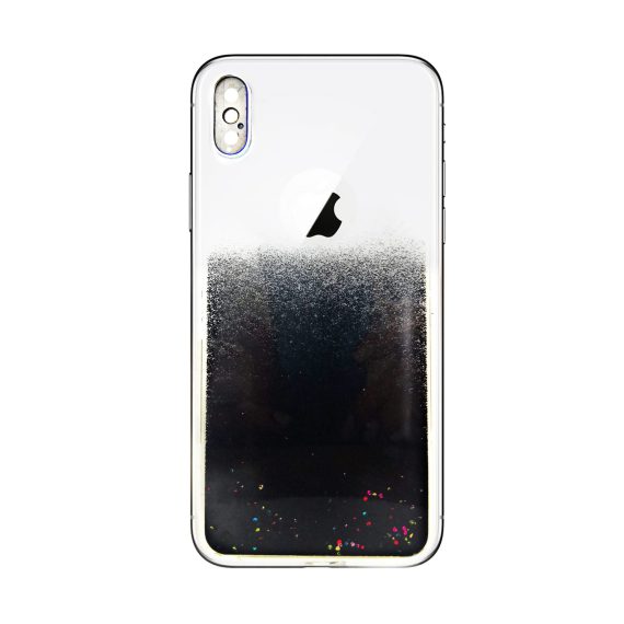 Etui do iPhone X/XS transparentne z pływającym czarnym brokatem