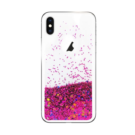 Etui do iPhone X/XS silikonowe z ruchomym różowym brokatem
