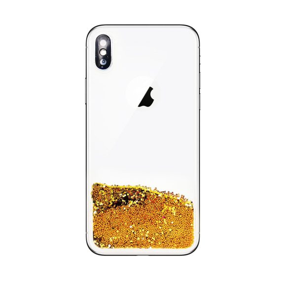 Etui do iPhone X/XS silikonowe transparentne z płynnym złotym brokatem