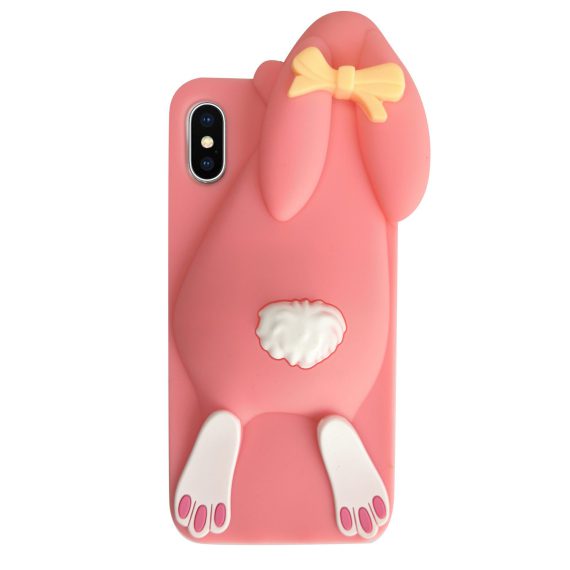 Etui do iPhone X/XS silikonowe różowy królik 3D
