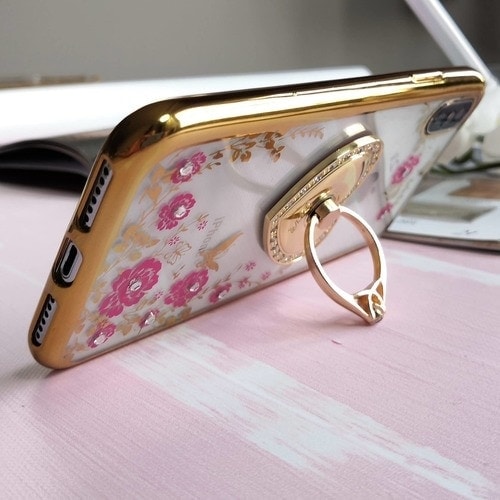 Etui Róże Przezroczyste Diament Silikonowe Z Uchwytem Złote Iphone X Xs 5 Scaled