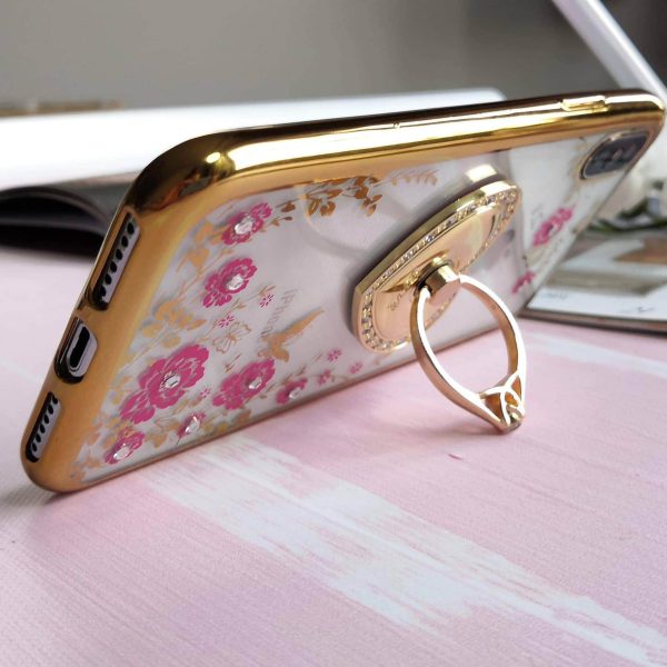 Etui Róże Przezroczyste Diament Silikonowe Z Uchwytem Złote Iphone X Xs 5