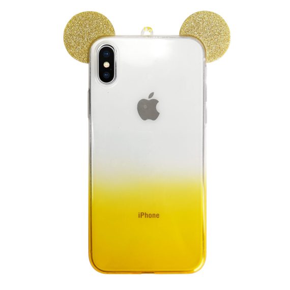 Etui do iPhone X/XS silikonowe przezroczyste z żółtym gradientem i uszami myszy