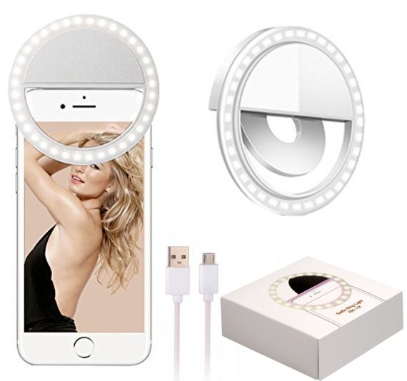 Lampa pierścieniowa do zdjęć selfie ring biała z akumulatorem + kabel micro USB