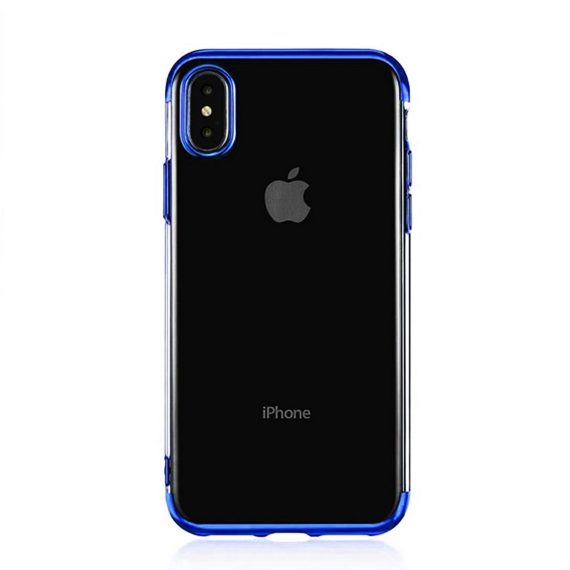 Etui do iPhone X/XS transparentne z niebieska metaliczną ramką