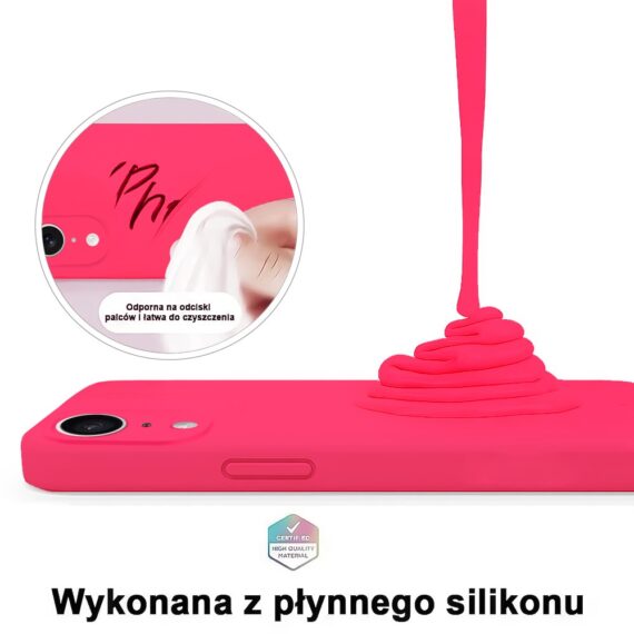 Etui do iPhone XR silikonowe z mikrofibrą soft touch z osłoną na aparat, różowe (1)