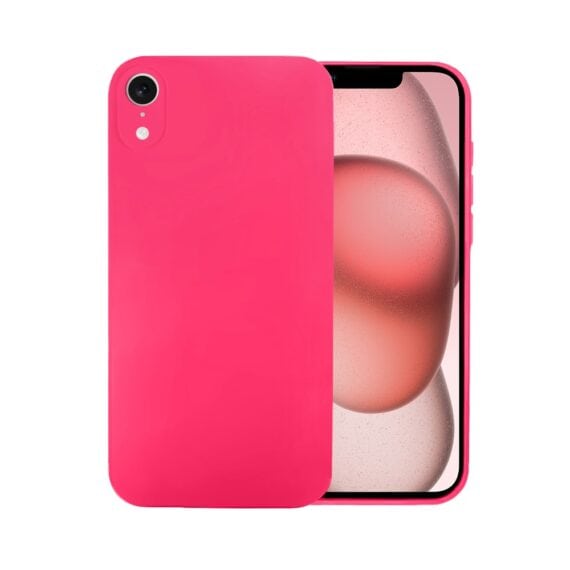 Etui do iPhone XR silikonowe z mikrofibrą soft touch z osłoną na aparat, różowe (2)