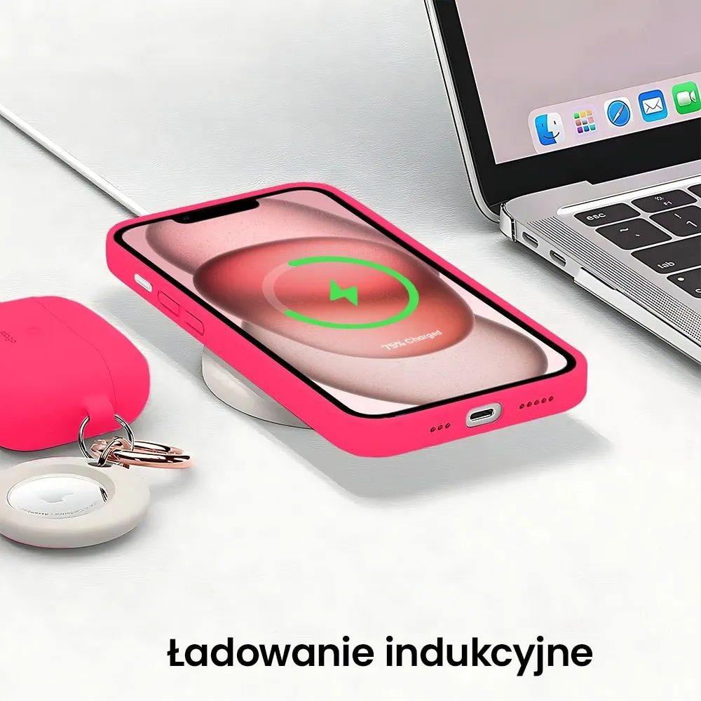 Etui do iPhone XR silikonowe z mikrofibrą soft touch z osłoną na aparat, różowe (3)