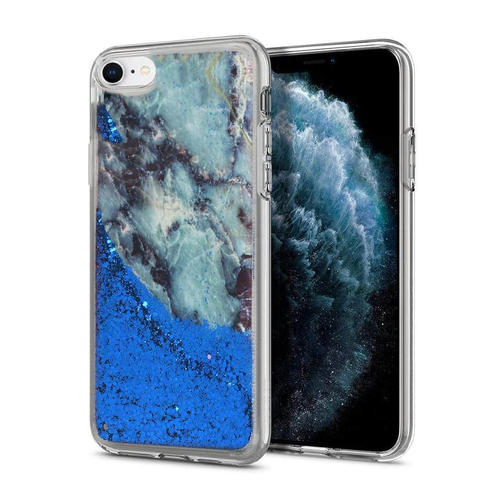 Etui do iPhone SE2022/SE2020 /8/7 silikonowe marmurkowe z płynnym brokatem niebieskie