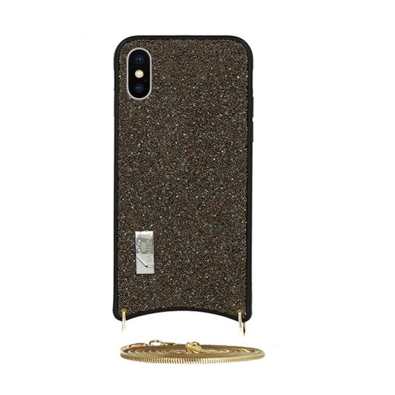 Eleganckie błyszczące etui torebka do Iphone XS Max brązowy brokat