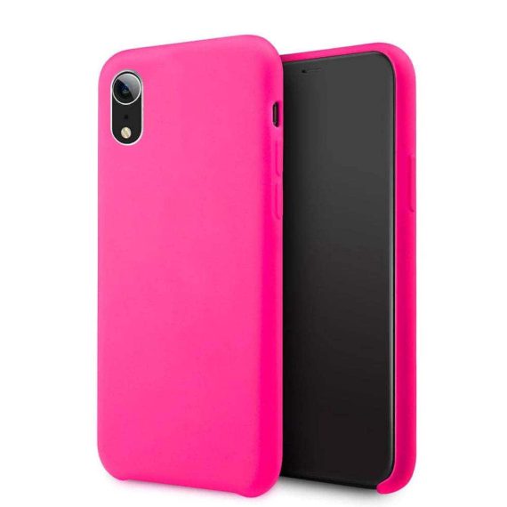 Etui do iPhone XR silikonowe z mikrofibrą soft touch, różowe