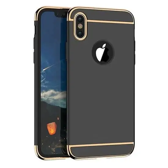 Etui do iPhone X/XS eleganckie cienkie ze zdobieniami i widocznym logo, czarne