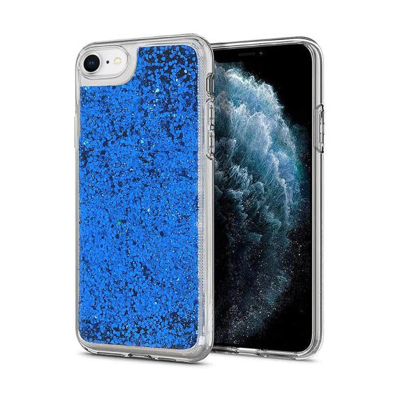 Etui do iPhone SE2020/8/7 przezroczyste silikonowe niebieski brokat