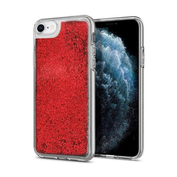 Etui do iPhone SE2020/8/7 przezroczyste silikonowe czerwony brokat