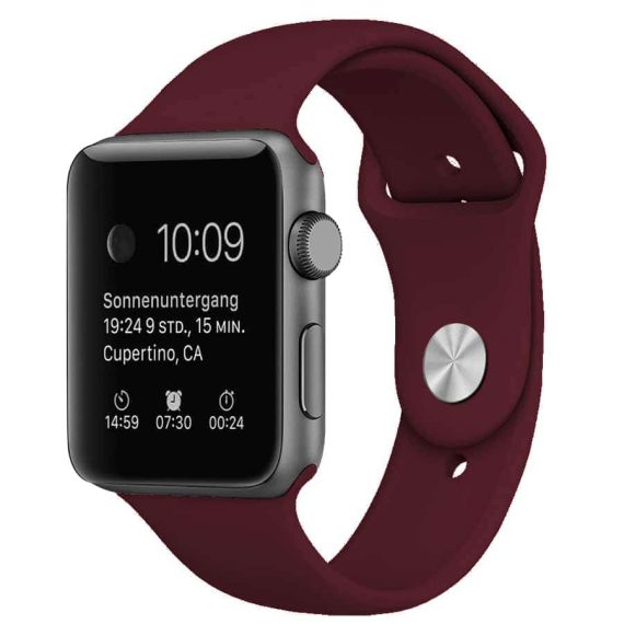 Sportowy pasek silikonowy do zegarka Apple Watch 7 / 6 / 5 / 4 / 3 / SE 42/44/45mm – kolor burgundowy / bordowy