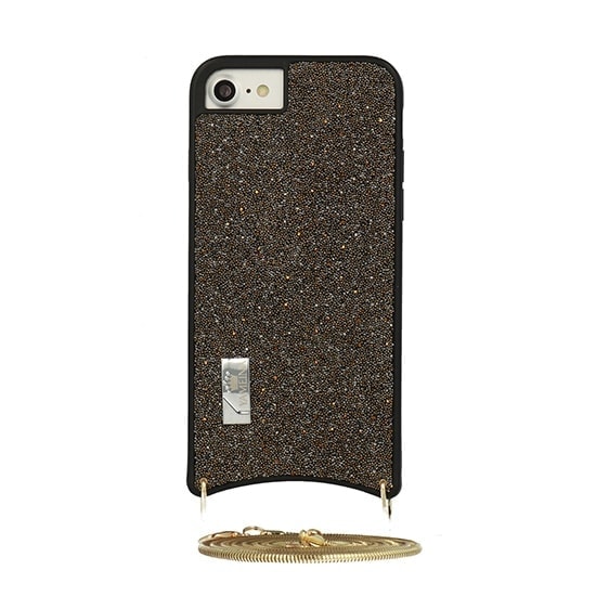 Etui do iPhone SE2020/8/7 eleganckie błyszczące torebka brązowy brokat