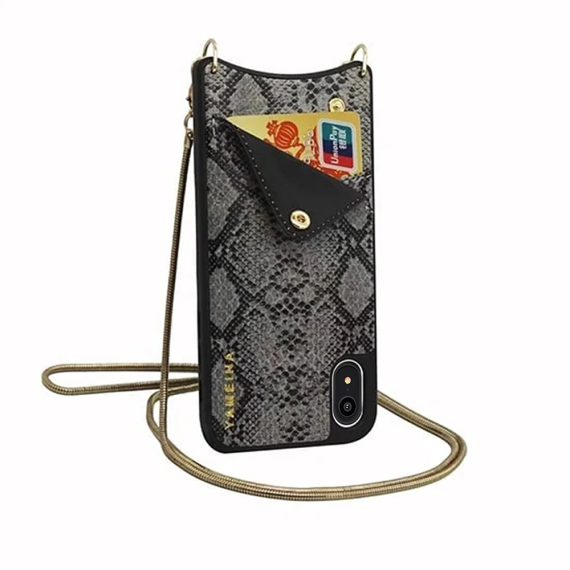Eleganckie stylowe etui torebka szary wężowa skóra do IPhone XR