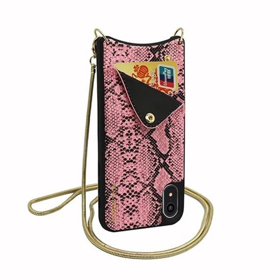 Eleganckie stylowe etui torebka różowy wężowy wzór do IPhone XR