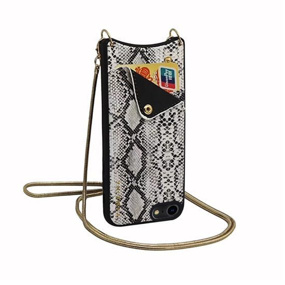 Etui do iPhone SE2020/8/7 eleganckie stylowe torebka biały wężowy wzór