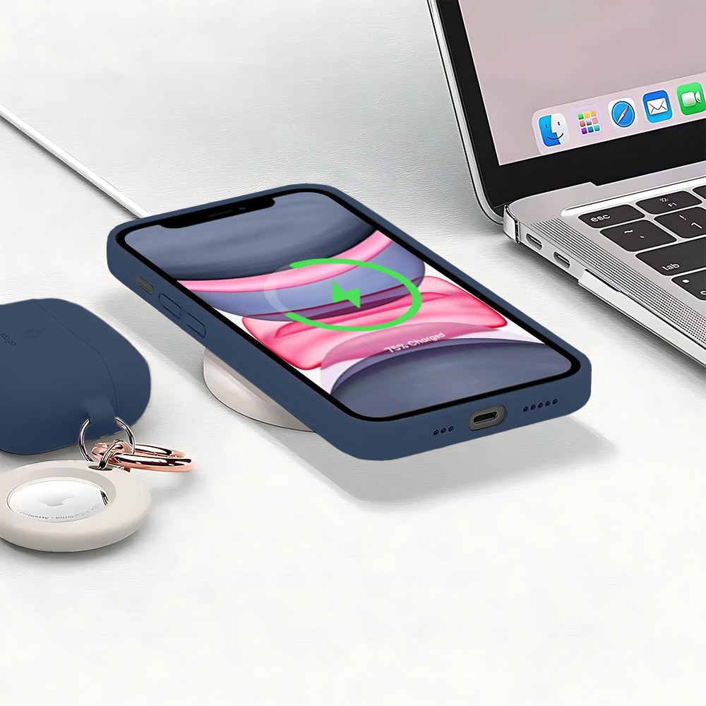 Etui do iPhone 11 silikonowe z mikrofibrą soft touch z osłoną na aparat, granatowe (1)