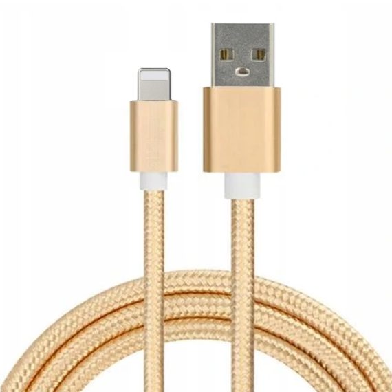 Kabel USB-A – Lightning iPhone SE/8/X/XR/XS/11/12/13/14 szybkie ładowanie, niełamiący, metalowe końcówki, 1 metr, złoty