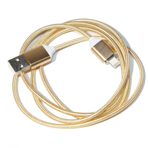 kabel usb lightning iphone szybkie ładowanie, niełamiący, metalowe końcówki złoty 4