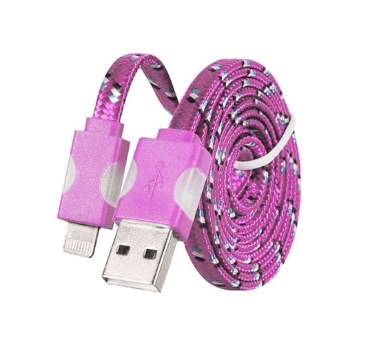 Kabel USB SZNURKOWY ŚWIECĄCY microUSB  ładowarka 1 Metr różowy
