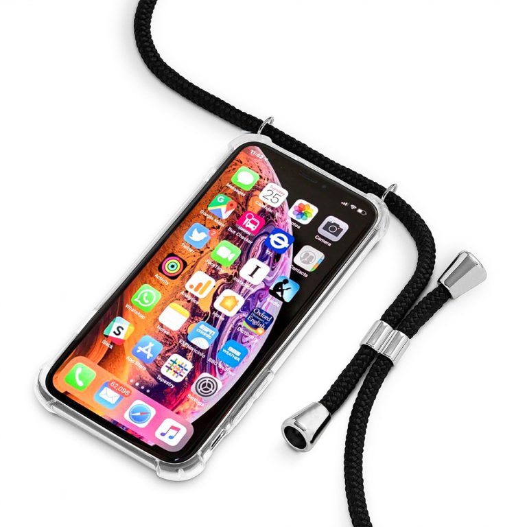 Etui do iPhone 11 Pro wzmacniane crossbody z czarną smyczą jak torebka