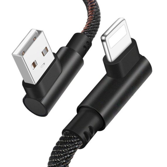 Kabel USB Lightning 1 metr czarny kątowy 90 stopni