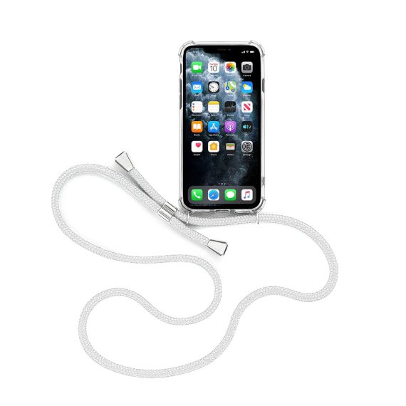 Etui do iPhone 11 przeźroczyste nowoczesne z białą smyczą
