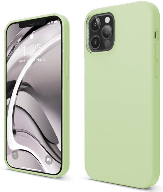Etui do iPhone 12 Pro Max silikonowe z mikrofibrą soft touch, jaśminowe zielone