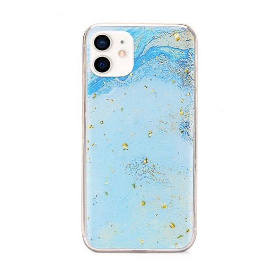 Etui do iPhone 12 Mini błękitny marmurek morski ze złotymi drobinkami