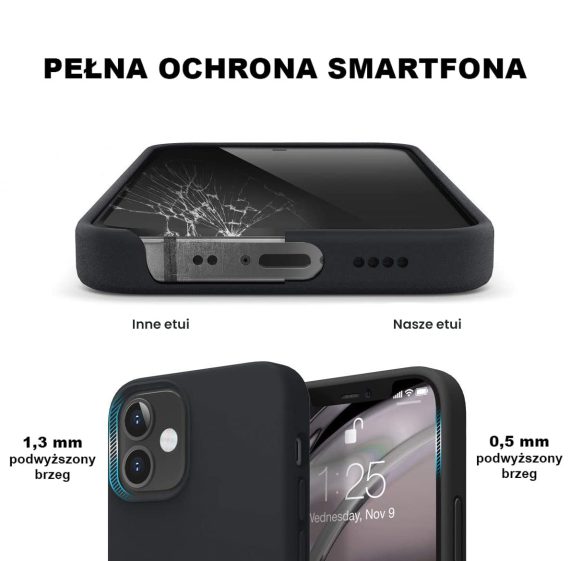 Etui do iPhone 12 Mini silikonowe z mikrofibrą premium soft touch czarne