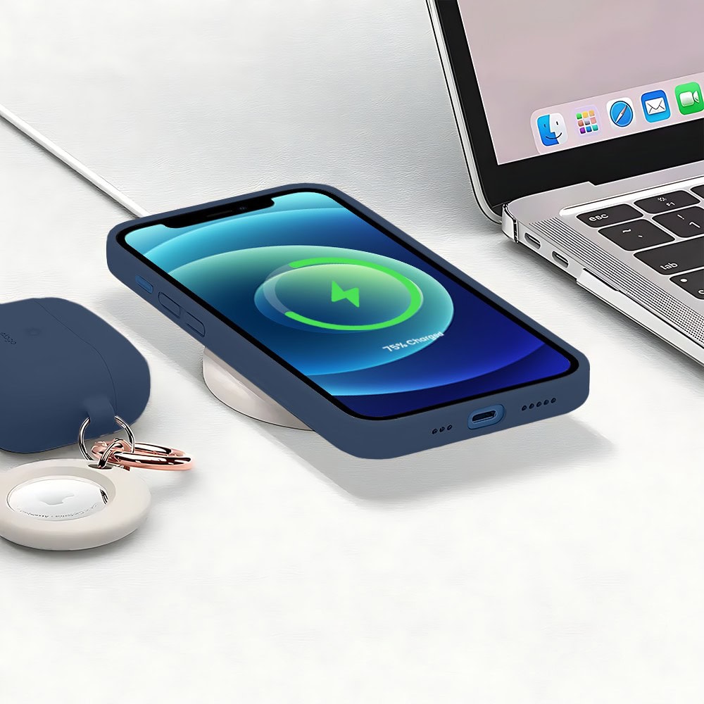 Etui do iPhone 12 Mini silikonowe z mikrofibrą soft touch, granatowe (1)
