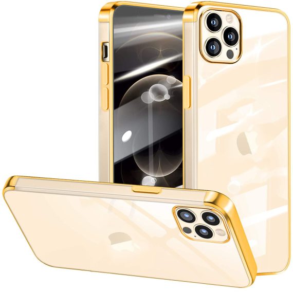 Etui do iPhone 12 Pro Max transparentne premium ze złotymi bokami