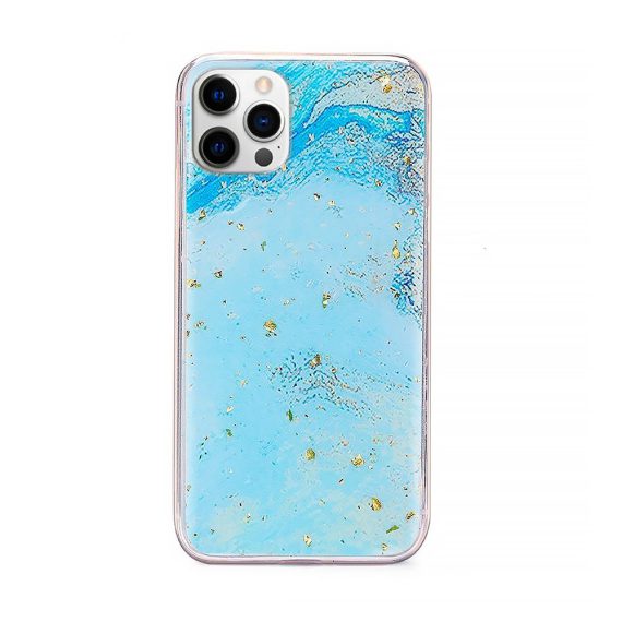 Etui do iPhone 12 Pro Max błękitny marmurek morski ze złotymi drobinkami