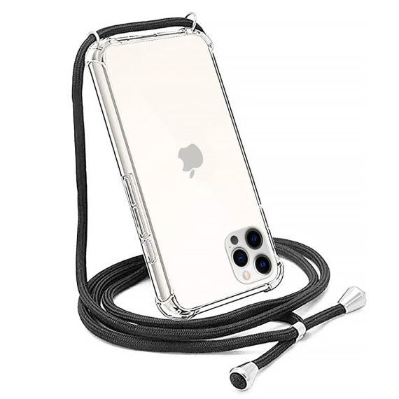 Etui do iPhone 12 Pro wzmacniane crossbody z czarną smyczą jak torebka