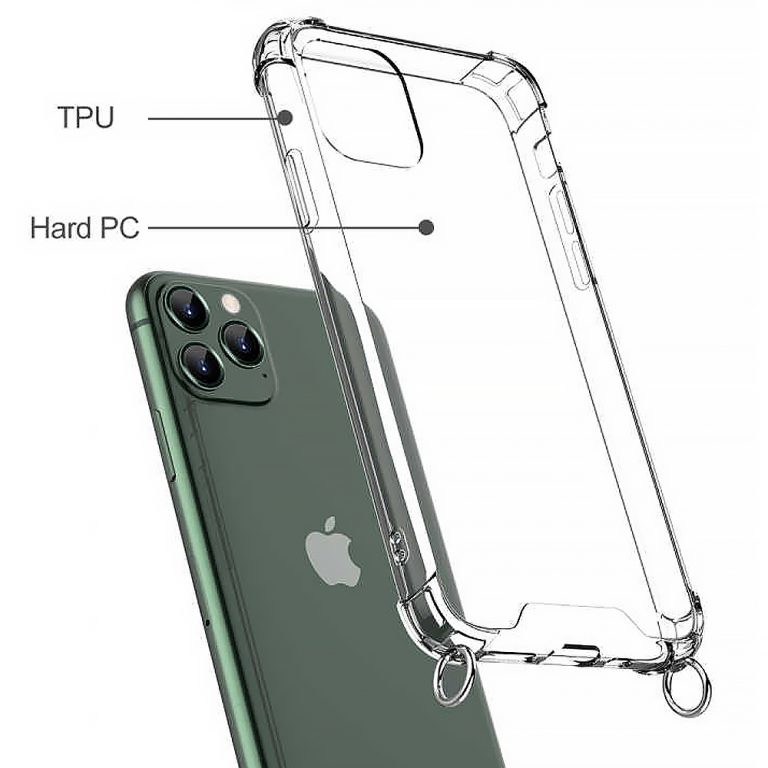 Etui do iPhone 12 Pro wzmacniane crossbody z czarną smyczą jak torebka