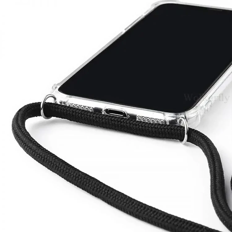 Etui do iPhone 12 Pro wzmacniane crossbody z czarną smyczą jak torebka