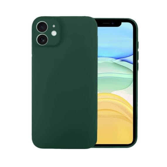 Etui do iPhone 11 silikonowe z mikrofibrą soft touch z osłoną na aparat, butelkowo zielone (2)