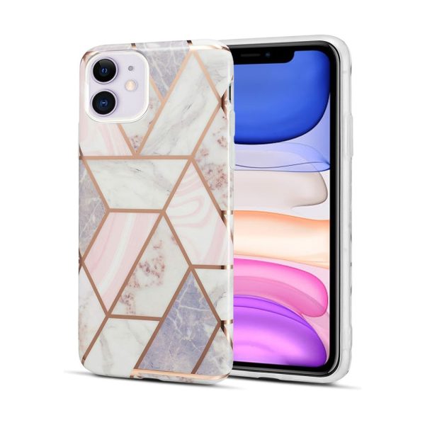 etui do iphone 11 szaro różowy marmur ze złotymi wzorami