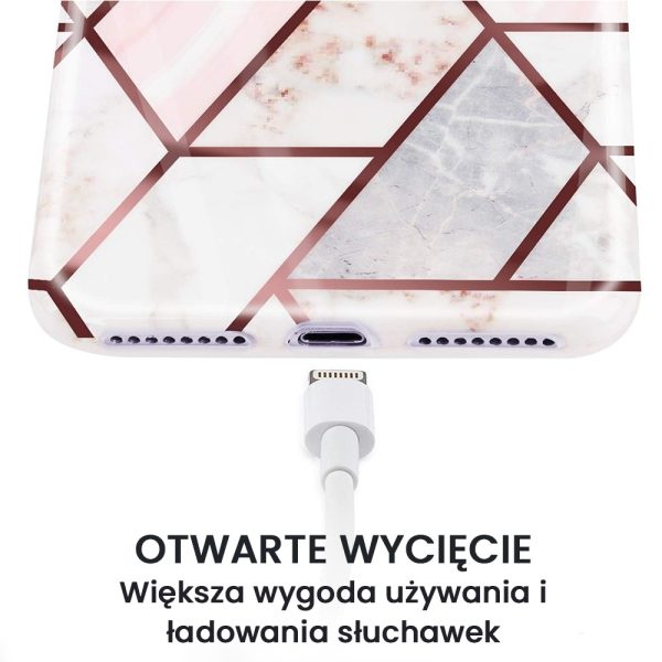 etui do iphone 11 szaro różowy marmur ze złotymi wzorami