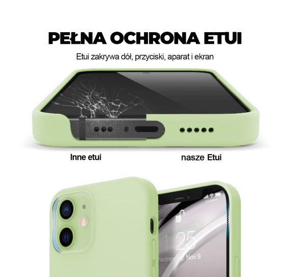 etui do iphone 12 silikonowe z mikrofibrą premium soft touch jaśminowe zielone 1